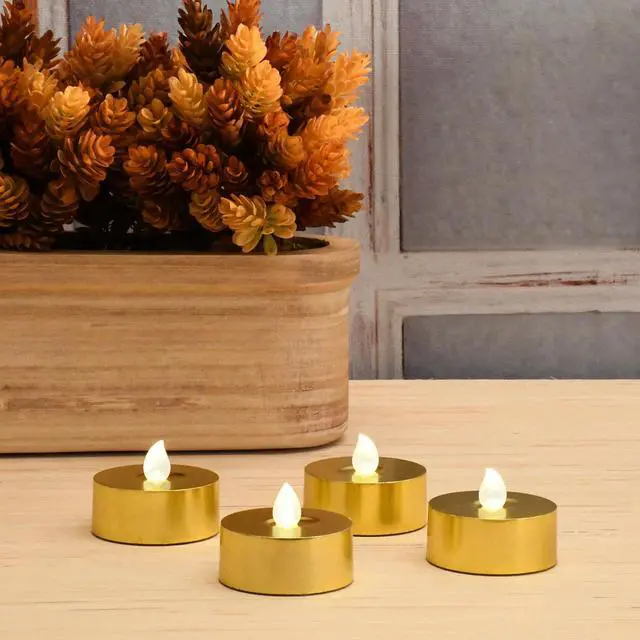 Alt view image 4 of 4 - Extra Large Battery Operated Tea Lights with Remote Control, Gold - Set of 4