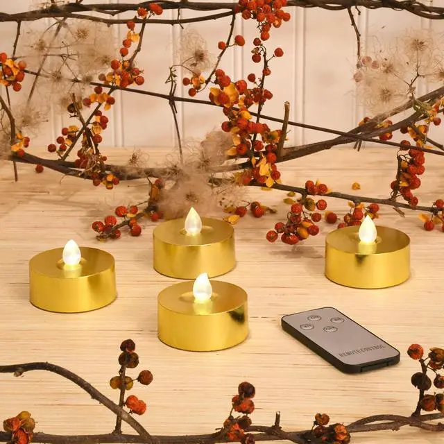 Alt view image 3 of 4 - Extra Large Battery Operated Tea Lights with Remote Control, Gold - Set of 4