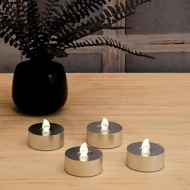 Alt view image 2 of 3 - Extra Large Battery Operated Tea Lights with Remote Control, Silver - Set of 4