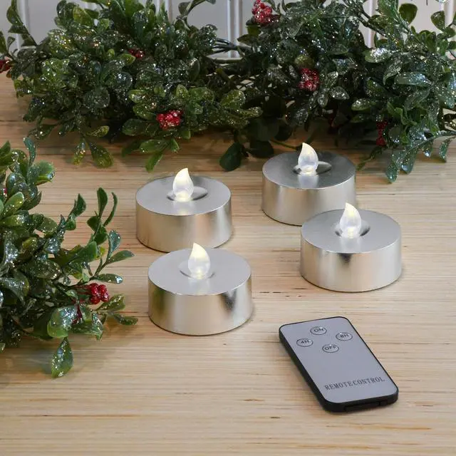 Alt view image 3 of 3 - Extra Large Battery Operated Tea Lights with Remote Control, Silver - Set of 4
