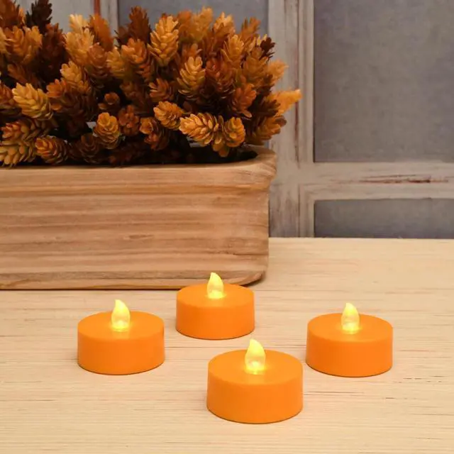 Alt view image 2 of 6 - Extra Large Battery Operated Tea Lights with Remote Control, Orange - Set of 4