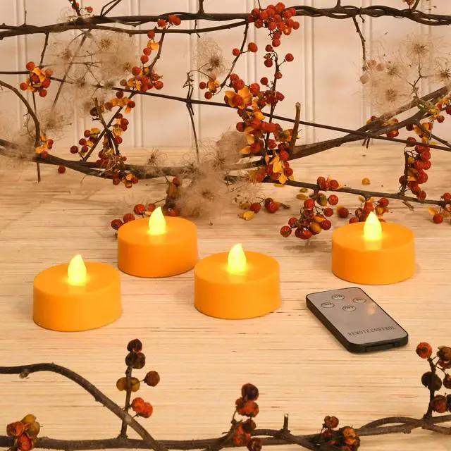 Alt view image 3 of 6 - Extra Large Battery Operated Tea Lights with Remote Control, Orange - Set of 4