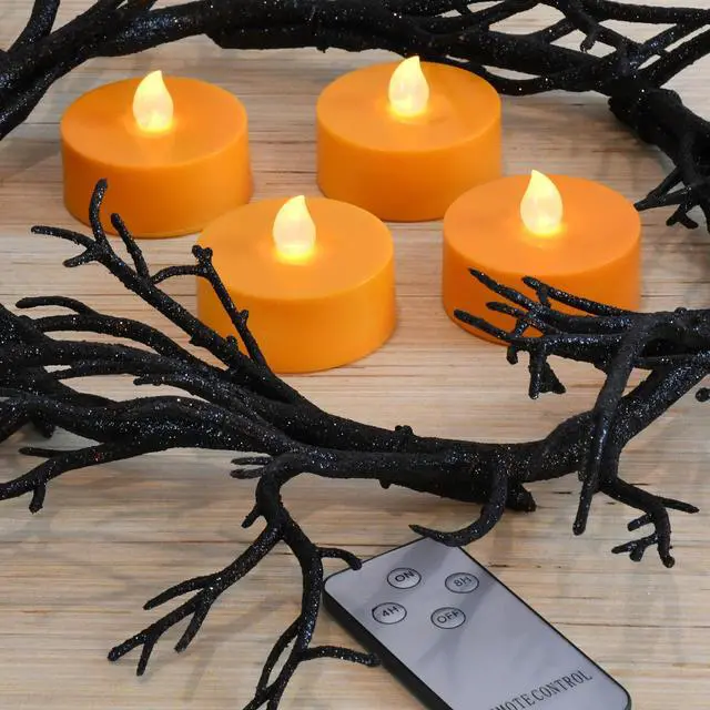 Alt view image 4 of 6 - Extra Large Battery Operated Tea Lights with Remote Control, Orange - Set of 4