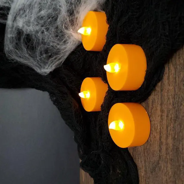 Alt view image 6 of 6 - Extra Large Battery Operated Tea Lights with Remote Control, Orange - Set of 4