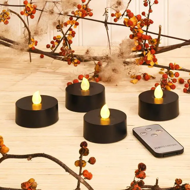 Alt view image 4 of 5 - Extra Large Battery Operated Tea Lights with Remote Control, Black - Set of 4