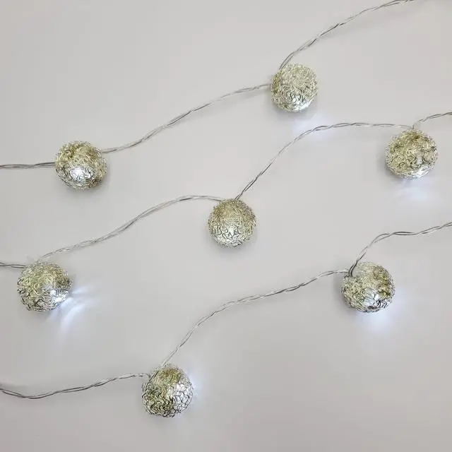 Alt view image 3 of 3 - Battery Operated String Lights with 20 Distressed Silver Balls