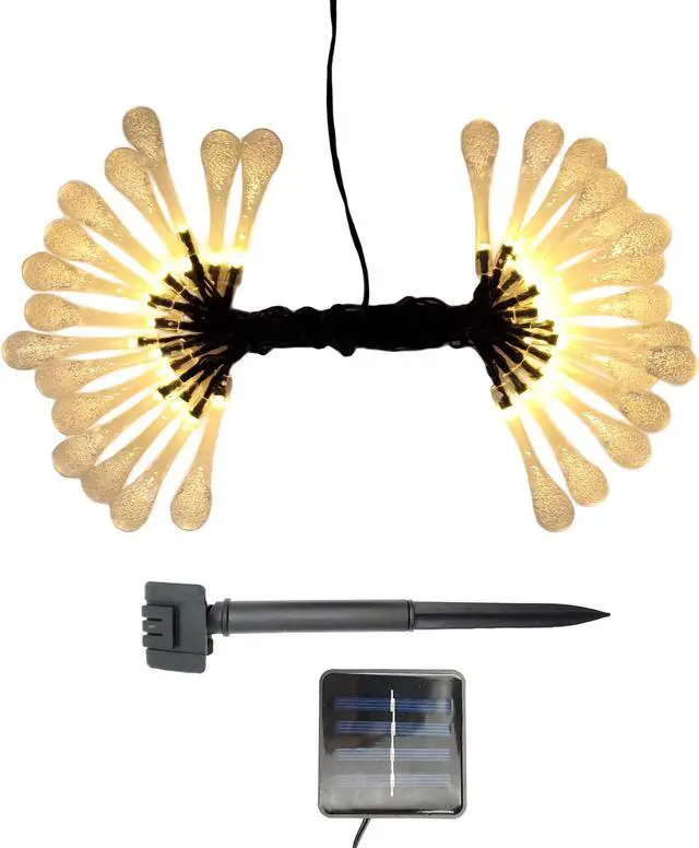Main image of Solar Powered Crystal Water Drop String Lights - Soft White