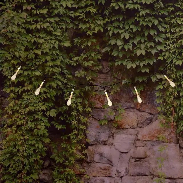 Alt view image 2 of 5 - Solar Powered Crystal Water Drop String Lights - Soft White