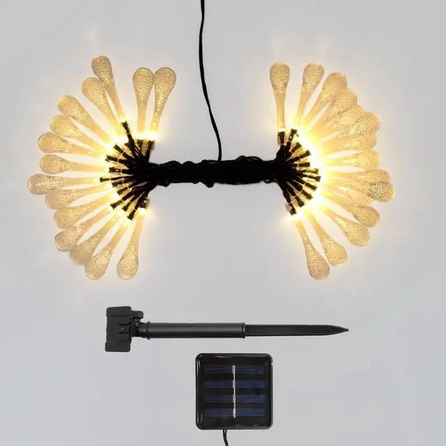 Alt view image 5 of 5 - Solar Powered Crystal Water Drop String Lights - Soft White