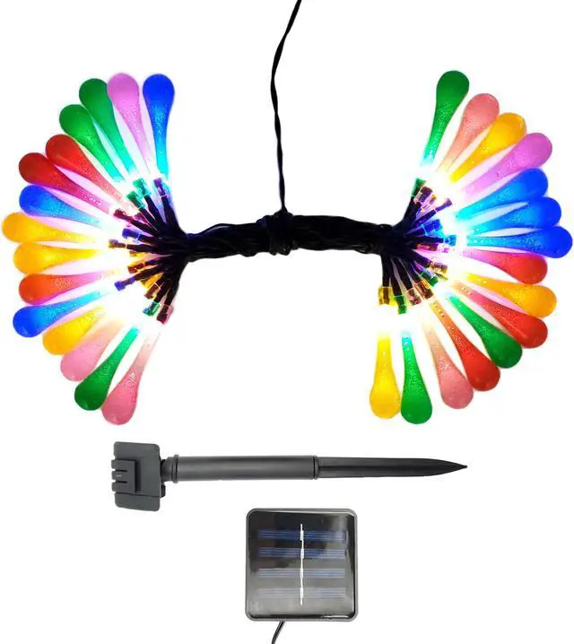 Main image of Solar Powered Crystal Water Drop String Lights - Multicolor