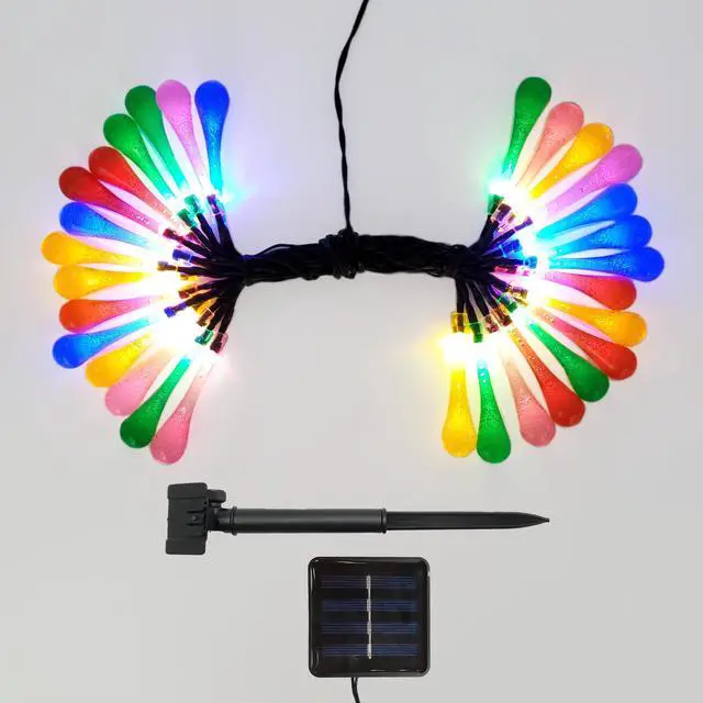 Alt view image 5 of 5 - Solar Powered Crystal Water Drop String Lights - Multicolor
