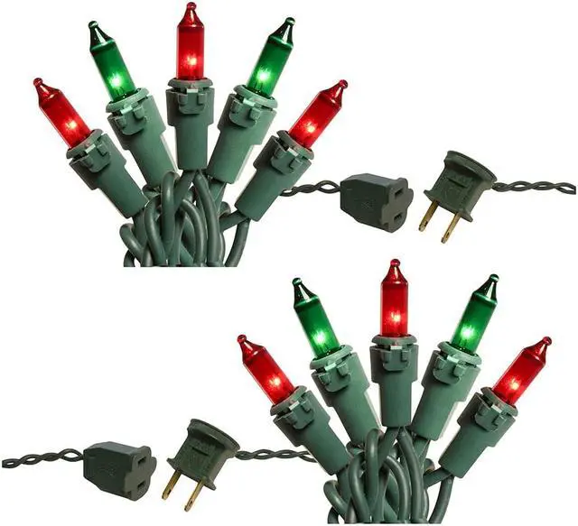 Main image of Electric Mini String Lights with 100 Red and Green Bulbs - Set of 2