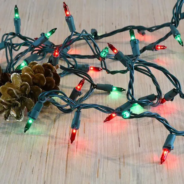Alt view image 3 of 7 - Electric Mini String Lights with 100 Red and Green Bulbs - Set of 2