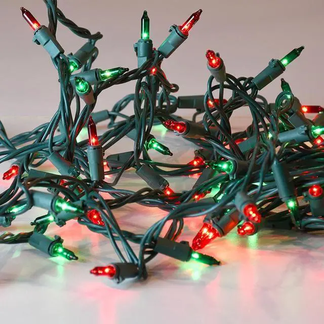 Alt view image 2 of 7 - Electric Mini String Lights with 100 Red and Green Bulbs - Set of 2