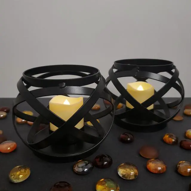 Alt view image 3 of 3 - Metal Candleholders with Battery Operated LED Candles - Set of 2