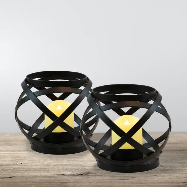Alt view image 2 of 3 - Metal Candleholders with Battery Operated LED Candles - Set of 2