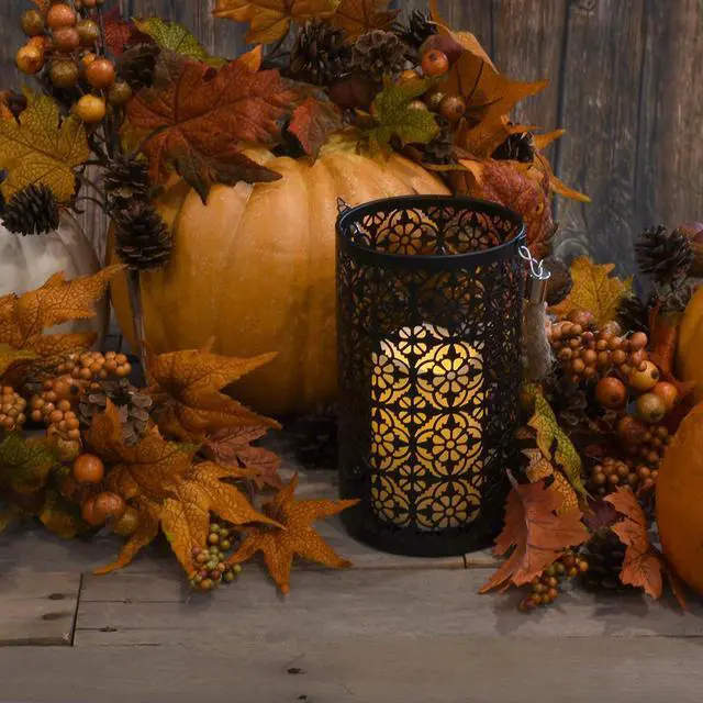 Alt view image 5 of 7 - Metal Lantern with Battery Operated Candle - Black Jacquard