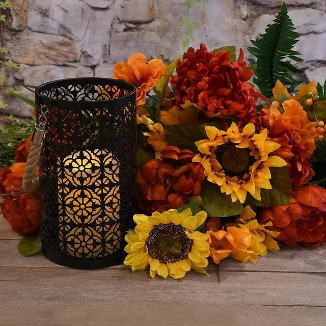 Alt view image 3 of 7 - Metal Lantern with Battery Operated Candle - Black Jacquard