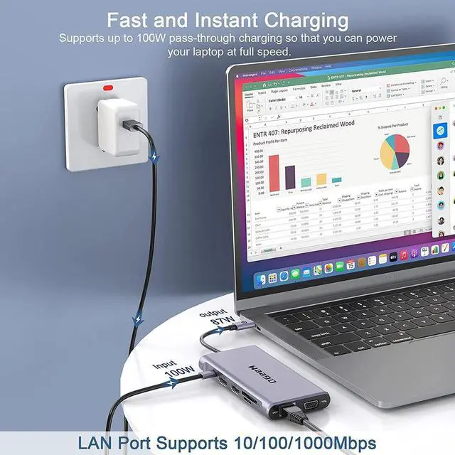 Alt view image 7 of 7 - USB C Hub Qgeem 12 in 1 Triple Display USB Type-C Hub USB C Docking Station with 4K Dual HDMI, 1080P VGA,100W PD, Ethernet,Usb C to USB 3.0, Card Reader, USB-C Data Compatible with Macbook,Usb C Dock