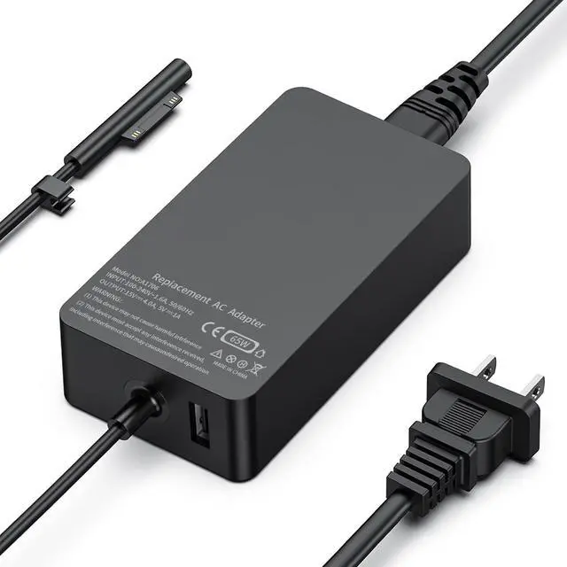 Main image of 65W Surface Charger (Work with 65W, 44W, 36W) 65W 15V 4A Surface Charger for Surface Pro X/8/7/6/5/4/3, Surface Laptop1/2/3, Surface Book1/2, Surface Go/ Go2, with USB Charge Port