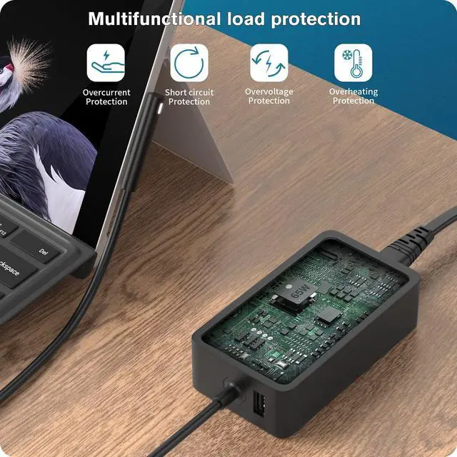 Alt view image 3 of 6 - 65W Surface Charger (Work with 65W, 44W, 36W) 65W 15V 4A Surface Charger for Surface Pro X/8/7/6/5/4/3, Surface Laptop1/2/3, Surface Book1/2, Surface Go/ Go2, with USB Charge Port