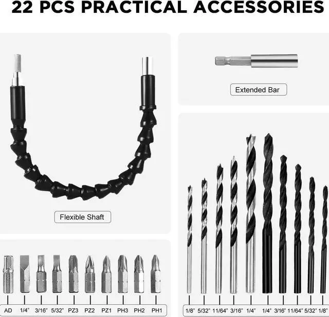 Alt view image 7 of 7 - 20V MAX Lithium lon Cordless Drill Set Power Drill Kit with Battery and Charger 3/8-Inch Keyless Chuck Variable Speed 16 Position and 22pcs Drill Bits (Red)