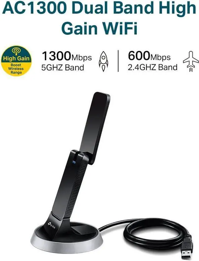 Alt view image 2 of 6 - TP-Link AC1900 USB 3.0 WiFi Adapter for PC(Archer T9UH)- Dual Band Wireless Network Dongle for Desktop with 2.4GHz/5GHz High Gain Antennas, Supports Windows 11/10/8.1/8/7, Mac OS 10.9 - 10.14