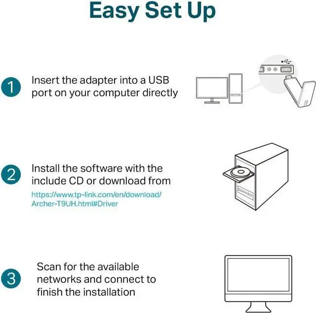 Alt view image 6 of 6 - TP-Link AC1900 USB 3.0 WiFi Adapter for PC(Archer T9UH)- Dual Band Wireless Network Dongle for Desktop with 2.4GHz/5GHz High Gain Antennas, Supports Windows 11/10/8.1/8/7, Mac OS 10.9 - 10.14