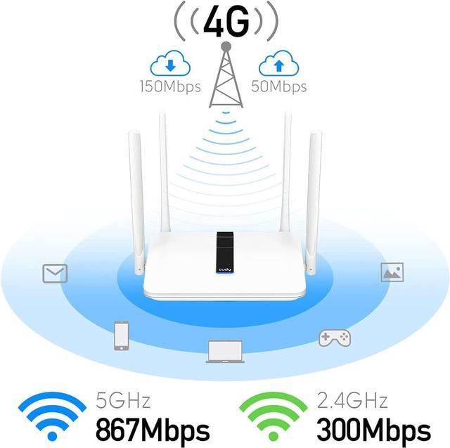 4G LTE Modem Router with SIM Card Slot, 1200Mbps Mesh WiFi, EC25-AFX  Qualcomm Chipset, High Gain Antennas, DDNS, VPN, Cloudflare 