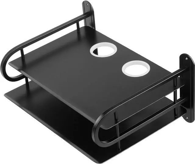 Main image of Z-Color Black Metal Double Wireless WiFi Router Storage Box/TV Set Box Shelf Wall Hanging Plug Board Bracket Cable Storage Organizer (Small)