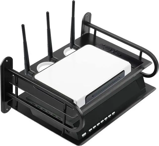 Alt view image 3 of 7 - Z-Color Black Metal Double Wireless WiFi Router Storage Box/TV Set Box Shelf Wall Hanging Plug Board Bracket Cable Storage Organizer (Small)