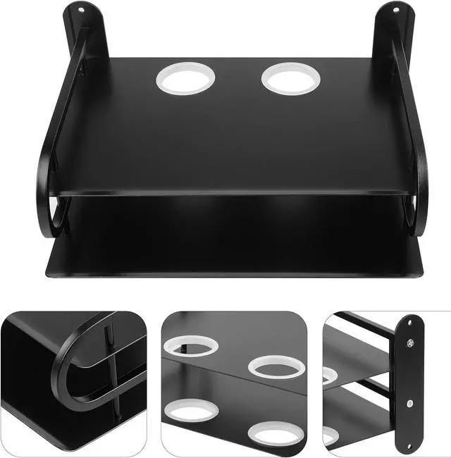 Alt view image 4 of 7 - Z-Color Black Metal Double Wireless WiFi Router Storage Box/TV Set Box Shelf Wall Hanging Plug Board Bracket Cable Storage Organizer (Small)