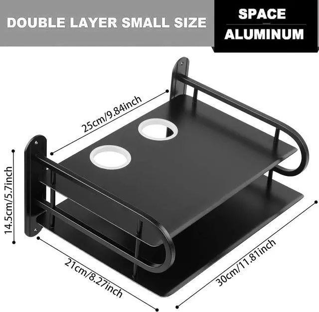 Alt view image 2 of 7 - Z-Color Black Metal Double Wireless WiFi Router Storage Box/TV Set Box Shelf Wall Hanging Plug Board Bracket Cable Storage Organizer (Small)