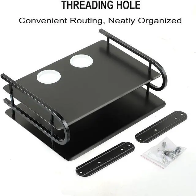 Alt view image 6 of 7 - Z-Color Black Metal Double Wireless WiFi Router Storage Box/TV Set Box Shelf Wall Hanging Plug Board Bracket Cable Storage Organizer (Small)