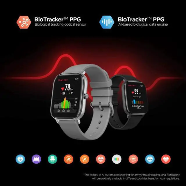 Alt view image 5 of 6 - Amazfit GTS Fitness Smartwatch with Heart Rate Monitor, 14-Day Battery Life, Music Control, 1.65" Display, Sleep and Swim Tracking, GPS, Water Resistant, Smart Notifications, Vermillion Orange