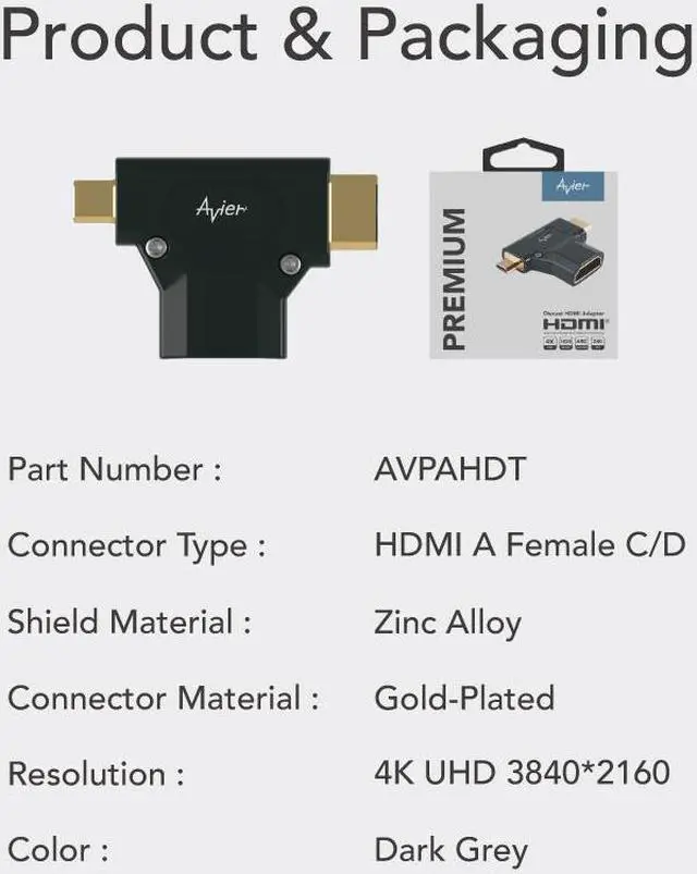 Alt view image 7 of 7 - Avier PREMIUM Diecast HDMI Adapter (HDMI A to C/D)