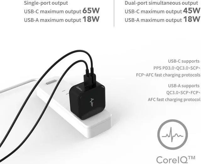 Alt view image 2 of 6 - Avier GaN 65W 2-Port Fast Charging Combo Pack
