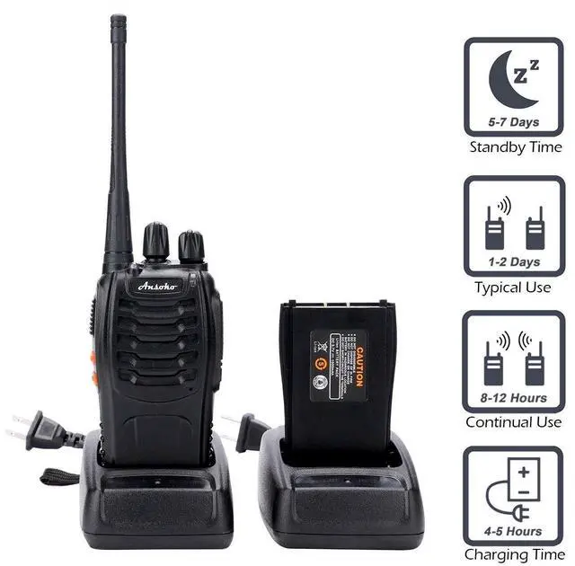 Alt view image 6 of 6 - Ansoko Walkie talkies 10 Pack Long Range Rechargeable 2 Way Radio UHF 16-Channel with Earpiece Li-ion Battery and Charger (Pack of 10)