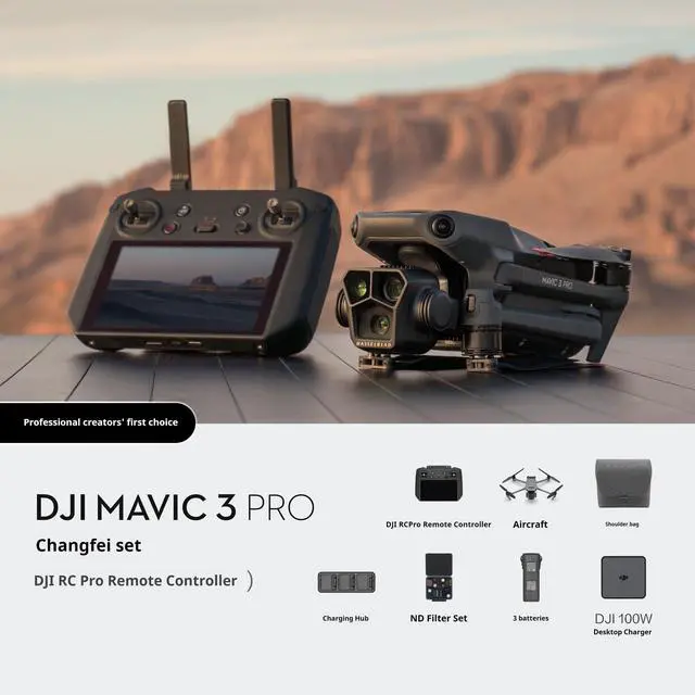 Main image of DJI Mavic3Pro High-Definition Aerial Photography Drone Features a 45-minute extended-duration battery Supports 15-kilometer transmission range Equipped with RC Pro remote controller Includes 3 batte