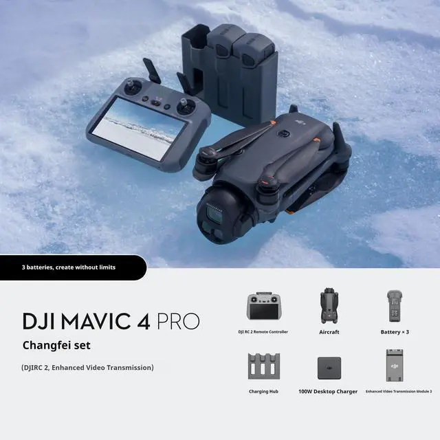 Main image of DJI Mavic 4 Pro Ultra HD Aerial Photography Drone, equipped with a 100-megapixel 4/3-inch Hasselblad camera, a flagship-level 360-degree rotating gimbal, a battery life of 51 minutes, and comes with t