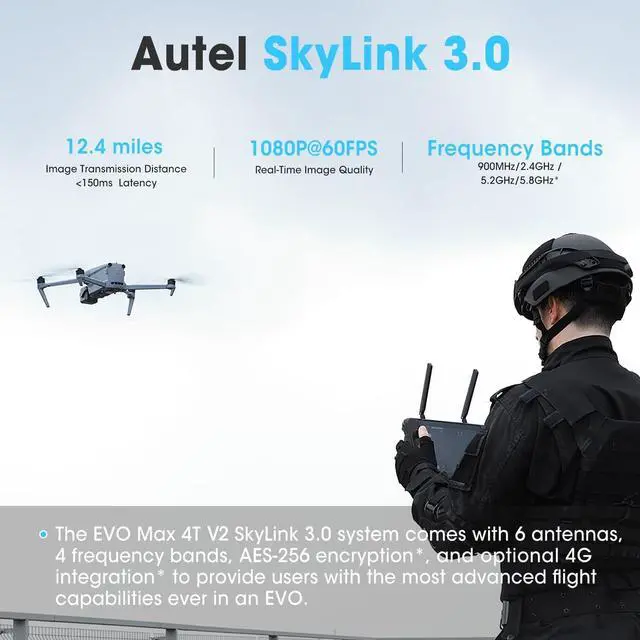 Alt view image 7 of 7 - Autel EVO MAX 4T V2 Visiable/Zoom/Thermal/L-aser 4 Cameras in One Drone 50MP&1/1.28" CMOS 8K Camera 1-160x Super Zoom 640×512 Thermal Resolution 16.43737 ft L-aser Range A-Mesh 1.0 2 Batteries