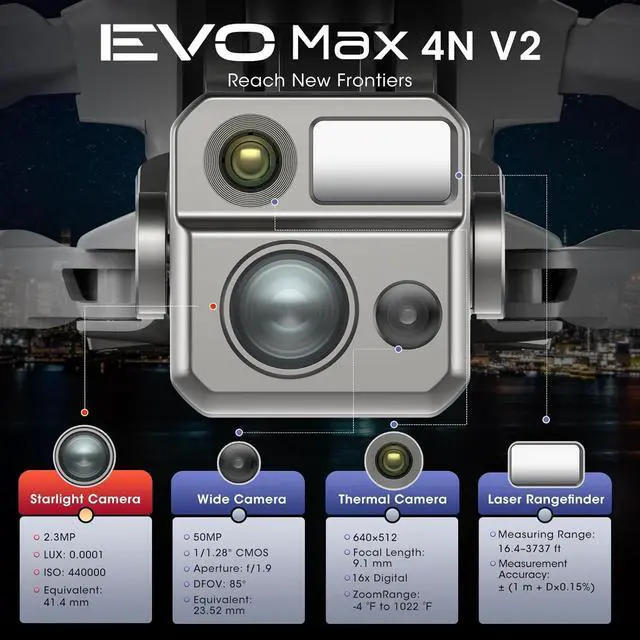 Alt view image 4 of 7 - Autel EVO MAX 4N V2 Unmanned Inspection Drone, equipped with night vision, wide-angle, thermal imaging, and laser cameras, with a night vision range of 5 kilometers and 720° obstacle avoidance