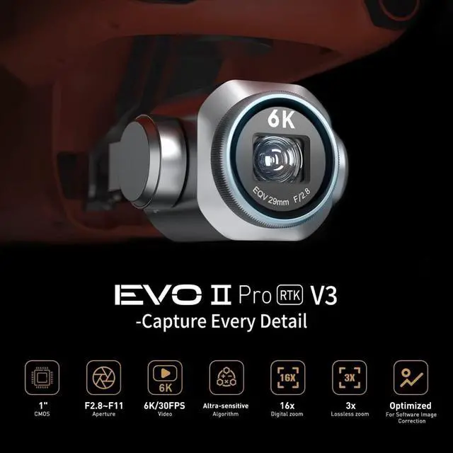 Alt view image 3 of 7 - Autel EVO II RTK V3, featuring centimeter-level positioning, a Sony 1-inch 6K HD camera, and a flight time of 38 minutes; ideal for surveying, modeling, and emergency search and rescue operations