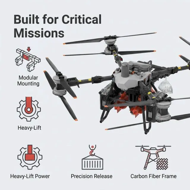 Alt view image 5 of 7 - DJI FlyCart 100 Drone TH6 Six-Stage Drop Mechanism, with each hook capable of supporting 100kg; precise deployment, quick assembly and disassembly, IP55 protection rating