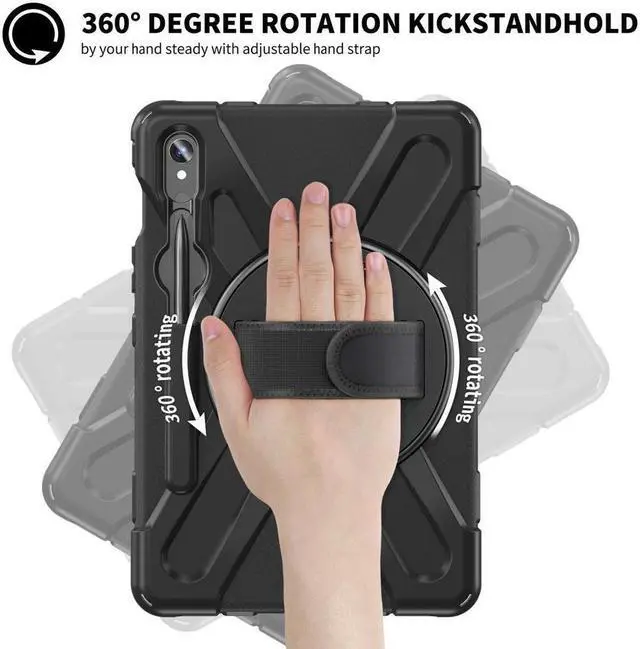 Alt view image 2 of 7 - Case for Samsung Galaxy Tab S10 FE 10.9" 2025/S9 FE 10.9 Inch 2023/S9/S8/S7 11 Inch, Heavy Duty Shockproof Rugged Case with S Pen Holder, Hand Strap, Carrying Shoulder Strap, Kickstand