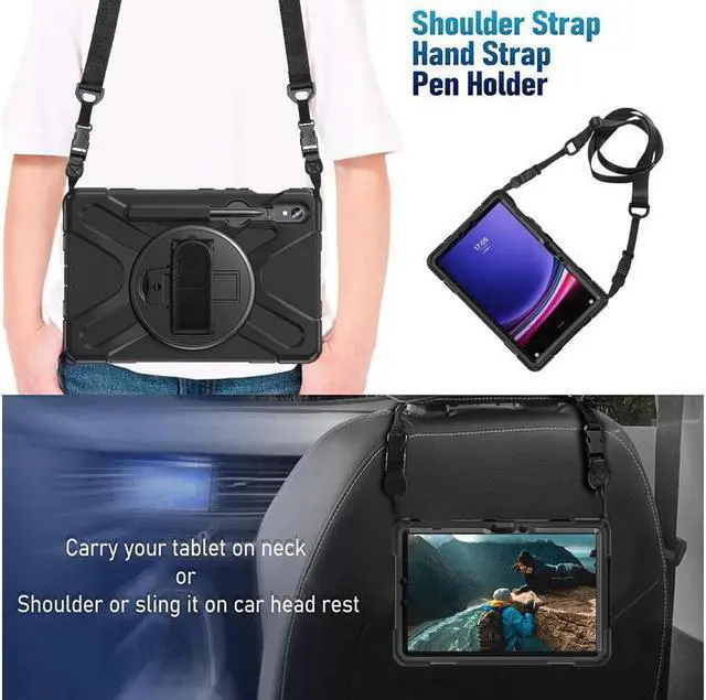 Alt view image 7 of 7 - Case for Samsung Galaxy Tab S10 FE 10.9" 2025/S9 FE 10.9 Inch 2023/S9/S8/S7 11 Inch, Heavy Duty Shockproof Rugged Case with S Pen Holder, Hand Strap, Carrying Shoulder Strap, Kickstand