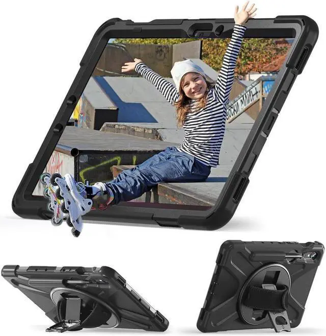 Alt view image 3 of 7 - Case for Samsung Galaxy Tab S10 FE 10.9" 2025/S9 FE 10.9 Inch 2023/S9/S8/S7 11 Inch, Heavy Duty Shockproof Rugged Case with S Pen Holder, Hand Strap, Carrying Shoulder Strap, Kickstand