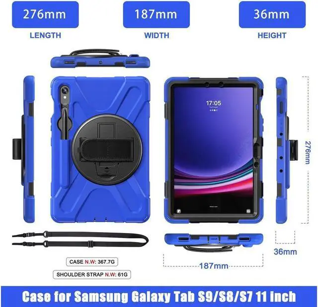 Alt view image 6 of 7 - Case for Samsung Galaxy Tab S9 11 inch 2023 / S9 FE 10.9" / S10 FE 10.9 Inch/S8 11" /S7 11 inch 2020 Case with Pen Holder Shockproof Cover with Rotatable Stand, Hand/Shoulder Strap