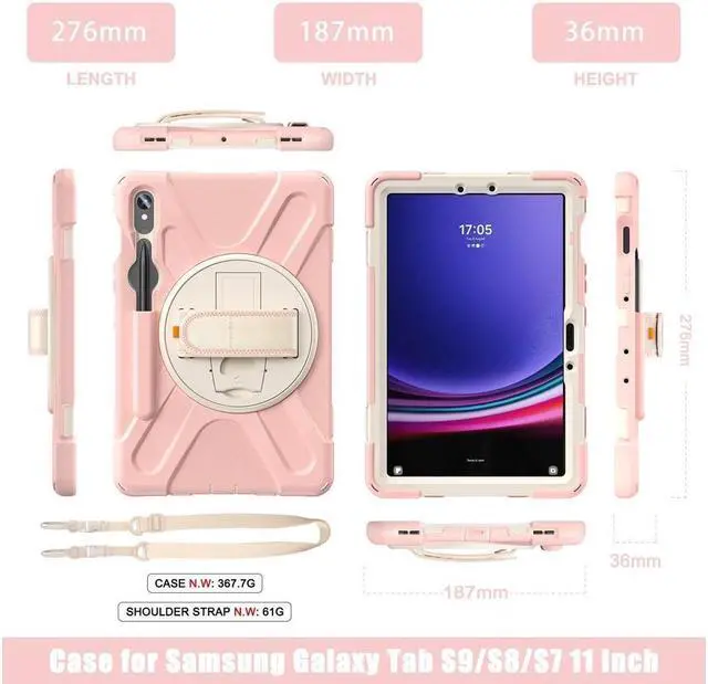 Alt view image 6 of 7 - Samsung Galaxy Tab S10 FE 10.9" 2025/S9 FE 10.9 Inch 2023/S9/S8/S7 11 Inch Case, Heavy Duty Shockproof Rugged Case with S Pen Holder, Hand Strap, Carrying Shoulder Strap, Kickstand