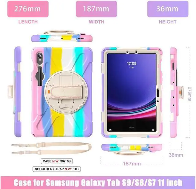 Alt view image 6 of 7 - Samsung Galaxy Tab S10 FE 10.9" 2025/S9 FE 10.9 Inch 2023/S9/S8/S7 11 Inch Case, Heavy Duty Shockproof Rugged Case with S Pen Holder, Hand Strap, Carrying Shoulder Strap, Kickstand